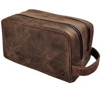 Rustic Town Leather Toiletry Bag - Spacious Dual Compartment Dopp Kit Organizer for Easy Packing - Premium Full Grain Leather Shaving & Bathroom Travel Case - Ideal Gift for Men & Women, Dark Brown