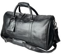 Rustic Town Unisex-Adult's Mens Leather Weekend Bags holdalls, L, Jet Black, M, Leather Weekender Bag