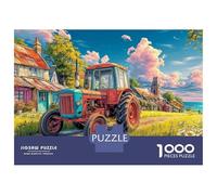 Rustic Tractor Scene 1000 Piece Jigsaw Puzzle Vintage Farm Illustration Style Premium Eco Paper Puzzle with Smooth Cut, Relaxing Focus Game for Adults 52x38cm/1000pcs