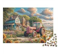 Rustic Tractor Scene 1000 Piece Premium Cardboard Vintage Farm Landscape Style Family Jigsaw Puzzle Mindfulness Activity Birthday Gift Precision Cut Collector's Box 38x26cm/1000pcs
