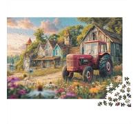 Rustic Tractor Scene 1000 Pieces Premium Cardboard Vintage Rural Landscape Style Family Jigsaw Puzzle Brain Teaser Puzzle Birthday Gift Precision Cut Collector's Box 52x38cm/1000pcs