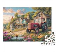 Rustic Tractor Scene 1000 Pieces Sturdy Cardboard Jigsaw Puzzles for Adults Collectors Senior Enthusiasts Relaxation Vintage Rural Landscape Style Wall Decoration Home Activity 38x26cm/1000pcs