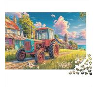 Rustic Tractor Scene Jigsaw Puzzle - 500 Piece Vintage Farm Illustration Style Relaxing Brain Teaser & Home Décor Challenge (Family Fun, 12+)