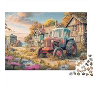 Rustic Tractor Scene Jigsaw Puzzle Vintage Countryside Art Style 1000 Pieces Premium Cardstock for Collectors Relaxation After School 70x50cm/1000pcs