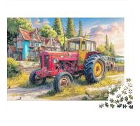 Rustic Tractor Scene Jigsaw Puzzle Vintage Rural Illustration 1000 Pieces Extra-thick Cardboard Jigsaw Puzzle Kids Beginners 38x26cm/1000pcs