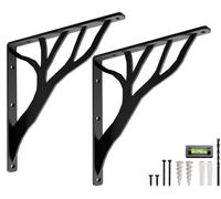 Rustic Tree Black Heavy Duty Shelf Brackets 12 inch - 16 by Balin Designs, Decorative L Brackets for Shelves, Iron Metal Floating Shelf Bracket, Wall Mount Shelving Bracket, Included Hardware, 2 Pack