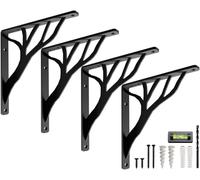Rustic Tree Black Heavy Duty Shelf Brackets 6 inch by Balin Designs, Decorative L Brackets, Iron Metal Floating Shelf Bracket, Wall Mount Shelving Bracket, Included Hardware, Set of 4