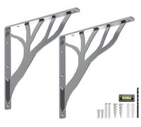 Rustic Tree Chrome Heavy Duty Shelf Brackets 12 inch - 16 by Balin Designs, Silver Decorative L Brackets for Shelves, Iron Metal Floating Shelf Bracket, Shelving Bracket, Included Hardware, Set of 2