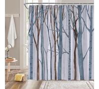 Rustic Tree Shower Curtain Blue and Brown Abstract Vintage Birch Tree Trunk Forest Jungle Branch Retro Country Style Bathroom Decor Fabric Curtain with Hooks