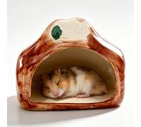 Rustic Tree Stump Shaped Ceramic Hamster Hideaway, Cool Bed Small Animal House Cave, Durable Sleeping Hut Pet Shelter For Small Rodent(Dark Brown)