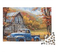 Rustic Truck Barn 1000 Pieces Puzzle ForAdults Kids Beautiful View Blue Truck Autumn Barn Decoration Puzzle Decompression Jigsaw for Men And Women Challenging Puzzles Jigsaw 38x26cm/1000pcs