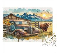 Rustic Truck Farm Scene 1000 Piece Extra-Thick Cardboard DIY Jigsaw for Family Lovers, Fun Challenging Game, Beautiful Wall Decoration, for All 52x38cm/1000pcs