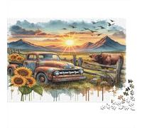 Rustic Truck Sunset 1000 Pieces Extra-Thick Cardboard DIY Jigsaw Puzzle, Cognitive Development & Rehabilitation Puzzle, Leisure Activity, Premium Quality Puzzle 38x26cm/1000pcs