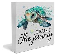 Rustic Trust the Journey Beach Wooden Box Sign Desk Decor, Sea Turtle Wood Block Sign Home Beach House Tabletop Shelf Desk Decoration, 5 X 5 Inches tub-7