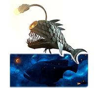 Rustic USB Angler Fish Lamp, Cafele Shark Lamp Steampunk Style Table Lamp, Simulation Flame LED Bulbs Lights, Handmade Night Lights, Book Lights, Industrial Creative Decor for Home/Office (Medium)