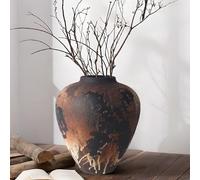 Rustic Vase for Flowers, 8.9'' Brown Farmhouse Ceramic Vases for Home Decor, Minimalist Decorative Vase for Living Room, Entryway, Shelf, Premium Pottery Clay Table Centerpiece Decor.