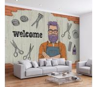 Rustic Vintage 3D Effect Photo Mural 200W x 140H cm, Cartoon Wood Grain Scissors Brick Wall Premium Mural Wallpaper for Lounge Playroom Bedroom Nursery Feature Wall - Bespoke Wall Art Decoration