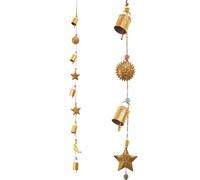 Rustic Vintage Bell for Home Wall Décor Decoration Garden - 5 Handmade Bells Sun Star Moon in a String with Beads Wind Chime Bell Chime Cow Cat Cattle Bells Gifting (Sun Star and Moon)