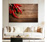 Rustic Vintage Canvas Wall Art - Farm Plants Red Chili Peppers Rustic Framed Wall Decor Artwork, Waterproof Pictures Walls Prints for Living Room Bedroom Home Decorations 70 x 50 cm