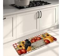 Rustic Vintage Kitchen Mats for Floor, Red Apples and Pumpkins Soft Mats, Cushioned Comfort Washable Non Slip Decor Rugs for Kitchen Sinks Laundryroom Bathroom 16x47 Inch
