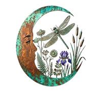 Rustic Vintage Round Metal Sign, Dragonfly Moon Celestial Wall Ornament