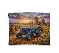Rustic Vintage Tractor Makeup Bag, Blue Farmhouse Cosmetic Travel Pouch for Women, Portable Canvas Zipper Case, Autumn Skincare Toiletry Bag Organizer, Blue, 7x9 Inch, Tractor