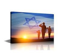 Rustic Wall Art Painting Silhouette of Soldiers Saluting Against Picture Print On Canvas Religions Paintings Judaism Islam Catholicism Decor Poster for Home Decoration 1 Panel Ready to Hang 24x16 in