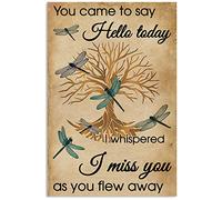 Rustic Wall Decor Inches Blue Dragonfly Golden Tree of Life Hello Today Retro Metal Vintage Sign for Home Coffee Wall Decor Metal Sign Vintage Home Decor Tin Signs Wall Art Metal Poster 8x12 inch