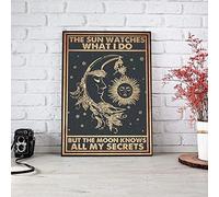 Rustic Wall Decor Vintage Metal Creative Moon Sun Wall Decor Art Plaque Poster for Bar Restaurant Club Tin Sign Chic Art Wall Metal Decor Funny Plaque Signs Gift 8x12 inch