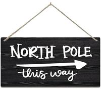 Rustic Wall Hanging Decor Wooden Wall Art Decor North Pole This Way Sign Christmas Sign North Pole Sign Personalized Door Sign Plaque Hanging Sign Home Decor With Ropes 12X18 Inch