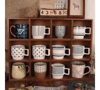 Rustic Wall-Mounted Wooden Cup Holder Shelf - Detive Tea Mug Rack & Curio Display Case for Collectors, Ideal for Living Room, Kitchen, Home Office Decor