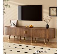 Rustic Walnut 175cm TV Stand with Rattan Sliding Door Ample Storage MDF Framework Open Compartments Stylish Home Entertainment Center for Modern Living Room