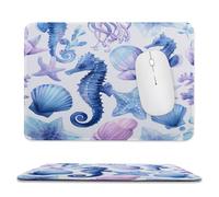 Rustic Watercolor Seahorse Non-Slip Mousepad,Vintage Cute Ocean Underwater Starfish Nautical Shells Coral with Most Types of Mouse,Stitched Edges for Decoration 20x24 cm