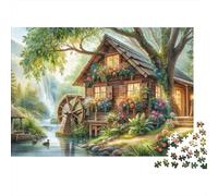 Rustic Watermill Cottage Jigsaw Puzzles for Adults Interesting Puzzles 1000 Pieces Brain Challenge Home Decoration Gifts 38x26cm/1000pcs