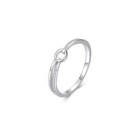 Rustic Wedding Band, Pinky Ring Silver Circle with Round Shape Lab Created Diamond 9K White Gold Size R 1/2