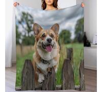 Rustic Welsh Corgi Throw Blanket, Soft Lightweight Cozy Warm Animal Fence Dog Flannel Blankets for Couch Bed Travel, 50"x60"