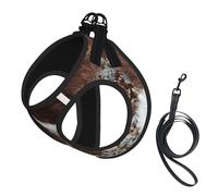 Rustic Western Brown Leather Cowhide No Pull Dog Harness and Leash Set, Cute Reflective Adjustable Vest for Small Dogs,Breathable Mesh Puppy Harness for Walking Hiking,Large