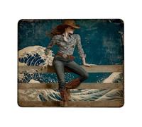 Rustic Western Style Mouse Pad, Blue Waves Pattern Stitched Edge Mousepad, Non-Slip Washable Gaming Mouse Pad for Cowboy Home and Office, Ideal for Spring and Summer Square 8x10 Inch