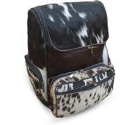 Rustic Western Tricolor Salt & Pepper Cowhide Backpack - Handmade Brown Genuine Leather Bag, Rucksack/Knapsack, Diaper Bag, Travel & Daily Use Bag - Multipurpose Back Pack Bag