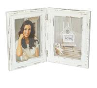 Rustic White Double Photo Frame - Distressed Antique Hinged Frame for Two 7x5 In