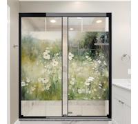 Rustic White Floral Window Privacy Film - Retro Farmhouse Stained Glass Static Cling, No Glue, Home & Office Décor, 2 Pcs, 90x140 cm, Light Filtering, Easy Install