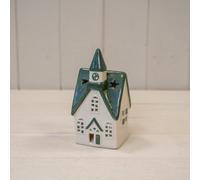 Rustic White/green Ceramic House Tealight