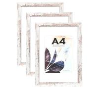 Rustic White Wooden Picture Frame A4 with Mount,Set of 3,A4 Picture Frame,Freestanding and Wall Mountable