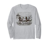 Rustic Wild Horse River Scene Heritage Vintage Western Long Sleeve T-Shirt