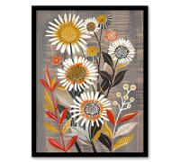 Rustic Wildflower Painting Floral Autumn Folk Art Framed Art Print Artery8 Grey A4