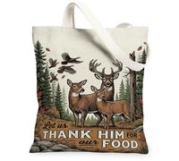 Rustic Wildlife Gratitude Quote Deer Canvas Tote Bag 13x15 Inch | Rustic Woodland Scene, Wildlife Art, Grateful Quote, Earthy Color Palette, Nature-inspired Aesthetic