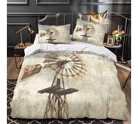 Rustic Windmill Quilt Cover 3D Design Printed Easy Care 3-Piece Bedding Set Zipper Farmhouse Decor Duvet Cover Hotel Quality Breathable for Teens Adults Women Kids Girls Boys Single（140x200cm）