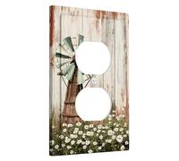 Rustic Winnowing Light Switch Cover Plates, Vintage Green Country Design for Home Decor, Thermoplastic Wall Plates, Standard Size Single Duplex Outlet