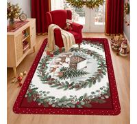 Rustic Winter Cabin and Deer Theme Christmas Area Rug 3' X 5'