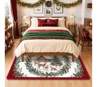 Rustic Winter Cabin and Deer Theme Christmas Area Rug 4' X 6'